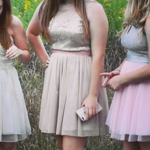 cream/ pink homecoming dress